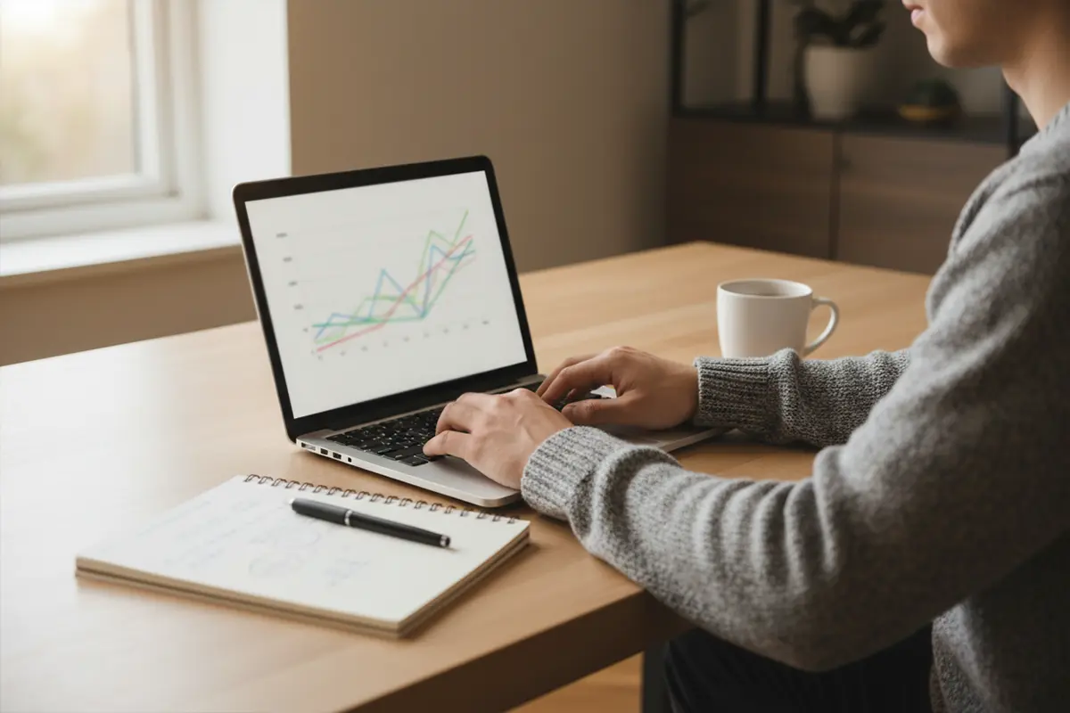 Persona analizando datos de ciclismo en una pantalla de ordenador con gráficos de rendimiento